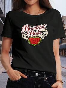 Camiseta Clásica de Mujer con Corazón de Rosa Roja - Camiseta de manga corta y cuello redondo, adecuada para el uso diario y viajes, top casual para primavera y verano, elasticidad media, lavable a máquina, ideal para invitadas de boda o uso cotidiano (no) Bestseller. - Negro - Ver 3