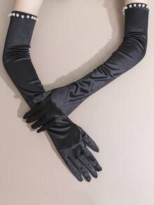 1 Pair Satin Evening Gloves - Black-052 - View 5