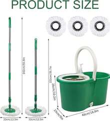 Hand Free Household Mop And Bucket With Wringer Set,Operable 360 ° Rotating Mop Bucket Set With 3 Microfiber Replacement Head And Stainless Steel 56" Extended Handle For Office And Home Use(Green - B - Xem 2