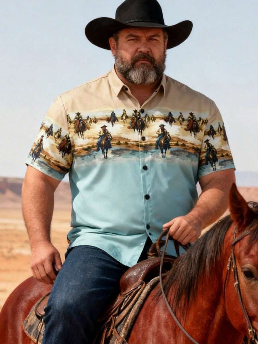 Camisa polo de manga corta con estampado, de corte holgado, estilo casual hawaiano de verano - Azul - Ver 1