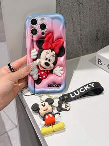 Disney Minnie Mouse Phone Case With Minnie Charm And Lanyard - Cute Minnie Protective Case With Red Polka Dot Dress And Peekaboo Pose Design, Equipped With Delicate Minnie Decorative Lanyard And Beaded Bracelet For Easy Carrying, Compatible With IPhone 17, 16, 15, 14, 13, 12, 11 Pro Series, Ideal For Birthdays, Holidays, Anniversaries, Graduation Gifts, Or Any Special Occasion To Surprise Family, Friends, Classmates, And Loved Ones. - trắng - Xem 3