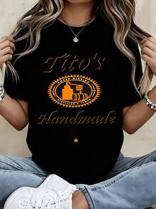 Titos Handmade Vodka Austin Texas Shirt Women Casual T-Shirt Graphic Tee Unisex Top Fashion Apparel - 黑色 - 查看 1