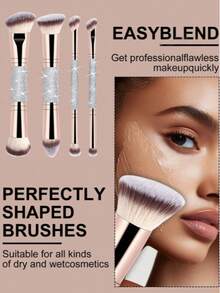 1 Set Shiny Rhinestone Professional Dual-Head Makeup Brush Set, Angled And Tapered Foundation Brushes, Multi-Functional Brushes, Women's Decorative Accessories, Travel And Holiday Essentials - Multicolor - View 4