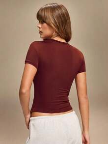 Camiseta de manga corta de unicolor casual para mujer, versátil para el verano, conjuntos de camisetas para mujer, tops básicos para mujer, paquete múltiple de tops para mujer, camisetas de mujer, tops de manga corta para mujer - Multicolor 3 - Ver 2