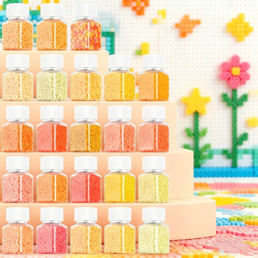 Manik-manik Sundymot Fuse 2,6mm, 1100 PCS+ Warna Oranye & Kuning, Dikemas Secara Individual dengan Wadah Botol Kecil, Cocok untuk Liontin DIY, Gantungan Kunci, Pembuatan Perhiasan, Kerajinan Tangan, Wisuda, Kembali ke Sekolah, Natal, Pesta & Hadiah Ulang Tahun, Set Isi Ulang Manik-manik 2,6mm Multi-Warna