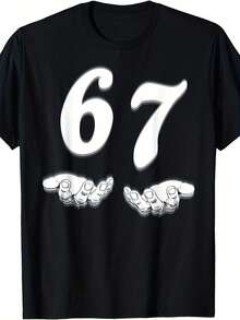 Camiseta divertida de 67 bromas - Diseño numérico de broma 67, con estampado de calentamiento 6 y 7, 1 camiseta de cuello redondo, idea de regalo casual para cumpleaños, fiestas y atuendos casuales - Negro - Ver 1