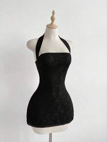 Vestido de fiesta mini con diseño de mariposa, cintura ceñida y sexy, con diseño de lazo de mariposa en la espalda, estilo dulce con bloqueo de color y malla - Negro - Ver 3