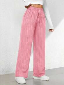 Pantalones capri de pierna ancha con textura de estilo casual de verano - Rosa - Ver 7