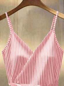 top de tirantes finos con volantes y rayas, decoración con botones y cruce delantero, para mujer, primavera/verano - Rosa - Ver 4