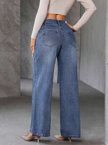 Jeans holgados y casuales con vuelo y bolsillos para mujer - Azul - Ver 2