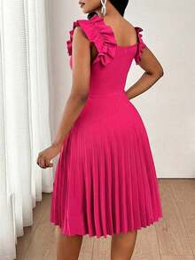 Vestido mini de fiesta con estampado floral y pliegues a la moda para mujer - Rosa Fucsia - Ver 2