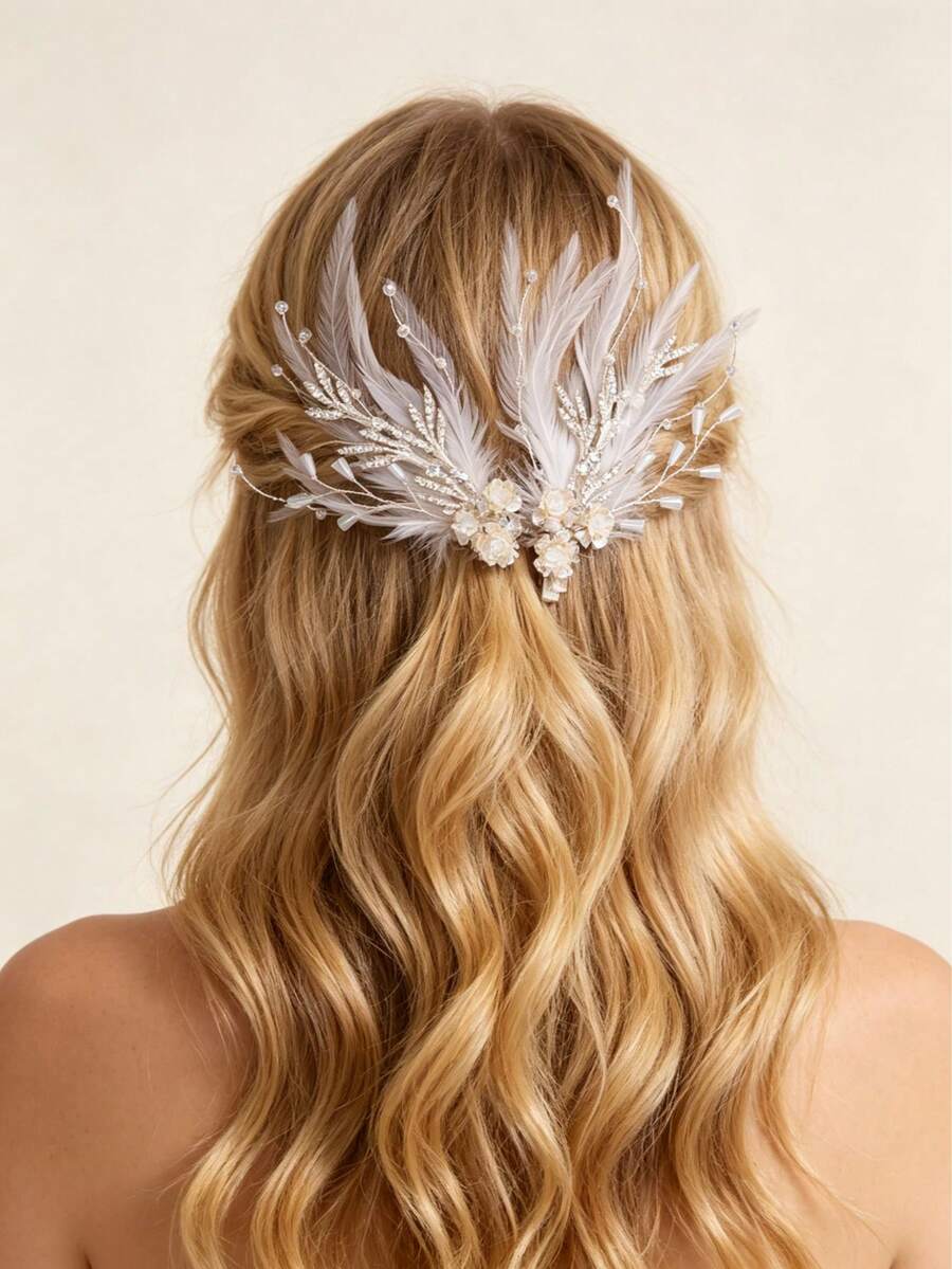 Rhinestone Bridal Hair Clips, Set Of 2 Elegant Crystal Hair Pins For Wedding/Party - White - View 1
