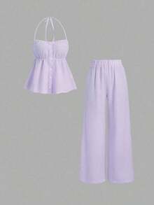 Sweetro Conjunto de dos piezas para mujer para uso diario - Morado - Ver 1
