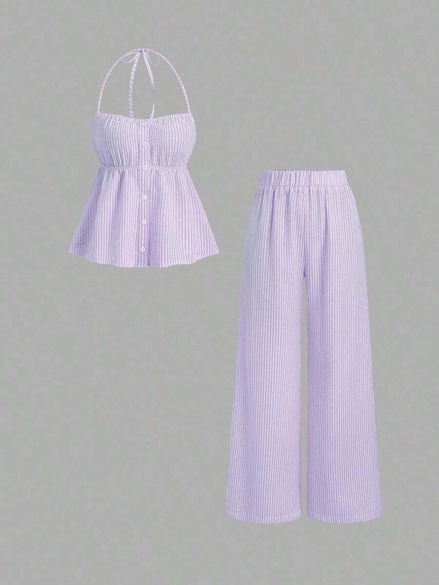 Sweetro Conjunto de dos piezas para mujer para uso diario - Morado - Ver 1