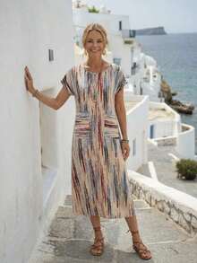 Vestido casual de mujer con estampado floral y manga corta, ideal para vacaciones de verano - Multicolor 8 - Ver 3
