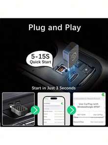Adaptador inalámbrico Android Auto 2 en 1 - Compatible con protocolo USB-C/PD, Plug and Play, baja latencia, soporte de conectividad inalámbrica, interfaz USB-C (5V), compatible con sistemas iOS 10+ y Android 11+, receptor de automóvil, adecuado para teléfonos inteligentes y vehículos, adaptador inalámbrico para una experiencia de entretenimiento en el automóvil sin problemas, sin cables necesarios, configuración sencilla, salida de audio mejorada - negro - Ver 5