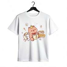 Tops para mujer Casual de Algodón para Mujer, Manga Corta, Cuello Redondo, con Estampado de Dibujos Animados - Blanco - Ver 1