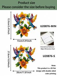 1件 2D平面波西米亞風金屬蜂鳥與花卉牆飾，適用於室內外居家裝飾，客廳、露台、庭院、戶外圍欄與花園，喬遷/節日禮物，送給朋友與家人的理想禮物 - 彩蜂鳥 - 查看 7