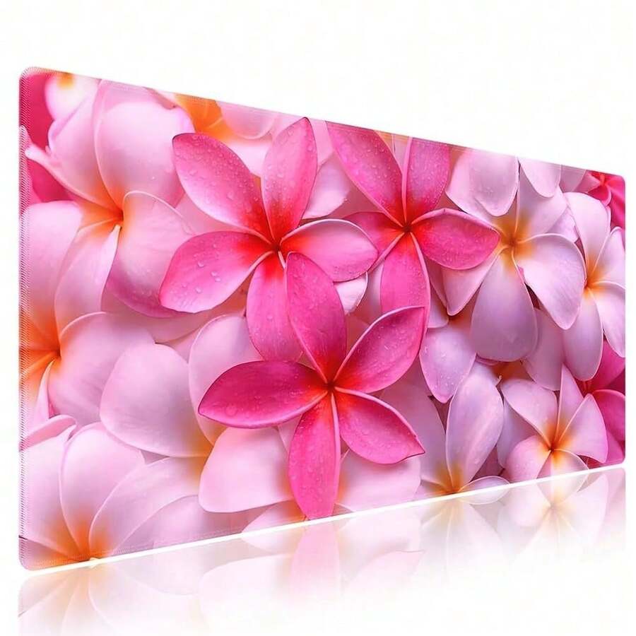 特大號遊戲與辦公桌墊 (35.43" X 15.75") 附耐用縫邊 - 「熱帶雞尾酒花之樂」系列:以鮮豔火紅與亮粉色異國夏威夷花卉圖案特寫設計 - XXX 尺寸桌墊 - A - 查看 1
