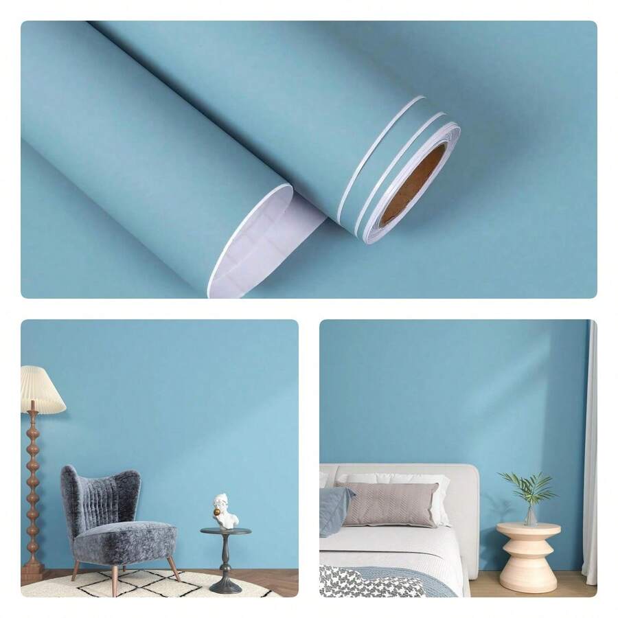 1 Cuộn Giấy Dán Tường Màu Trơn Tối Giản, Màu Xanh Nhạt Mờ, Tự Dính, Dễ Lau Chặt, Thích Hợp Cho Phòng Khách, Bếp, Phòng Ngủ, Trang Trí Nội Thất Nhà Ở và Ký Túc, Kích Thước 40CM*100/300/500CM