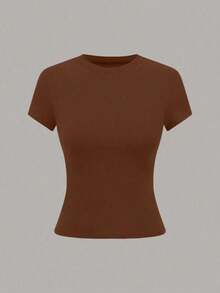 Camiseta casual de mujer de manga corta de unicolor, versátil - Multicolor 5 - Ver 3