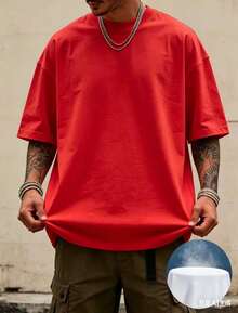 Oversized Boxy Cut Short Sleeve Jersey T Shirt Casual Crop Fit Streetwear Modern Minimalist All Season Essential Top-Comfortable Retro Cotton T-Shirt- - 紅色1 - 查看 4