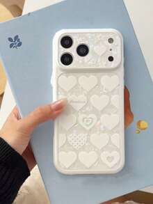Cute White Heart-Shaped Shell Texture Phone Case For Apple 11/12/13/14/15/16/17 Pro Max, Large Camera Window Shockproof Soft TPU Protective Cover, Girly Aesthetic Shell - White - View 2