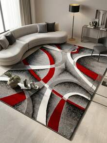 1pc Luxury Elegant Minimalist Modern Abstract Geometric Lines Area Rug, European & American , Red-Gray Rectangular Soft Faux Wool Washable Carpet, Suitable For Living Room, Bedroom, Entryway, Bathroom, Hallway, Patio, Kitchen, Indoor Outdoor, All Season Large Size Mat, Home Decor - Multicolor - View 1