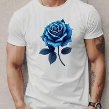 Camiseta de manga corta para hombre, estilo veraniego, estampado de rosas azules grandes, detalles elaborados - forma - Ver 1