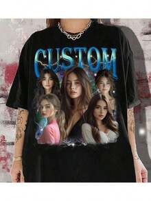 Camiseta personalizada con foto, regalo para novia/esposa, regalo del Día de San Valentín, camiseta de mujer personalizada - Agrega tu propio texto (Aniversario/Votos de boda/Anuncio de compromiso/El día que nos convertimos en pareja) Casual negra de verano - Negro - Ver 3