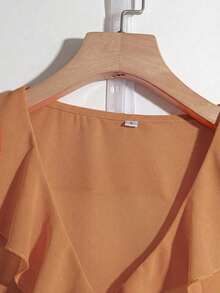 Blusa casual con cuello en V, mangas con volantes y pétalos - Naranja - Ver 3