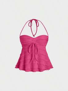 Top de tirantes con cuello halter y pliegues en Y2K - Rosa Fucsia - Ver 1