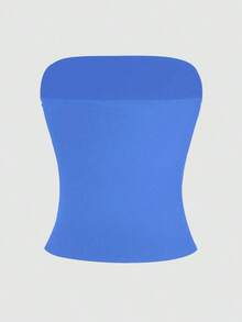 Camiseta sin tirantes sexy básica, top tubo ajustado de unicolor y elástico a la moda, adecuado para mujeres en todas las estaciones, casual negro de verano - Azul brillante - Ver 6