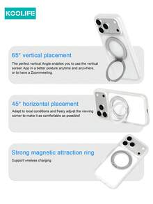 Koolife 1pc 360° Rotating Transparent Magnetic Phone Case, PC+TPU Matte Anti-Drop Transparent Shell With Stand, For Iphone18pro/18pro Max/17/17pro/17promax/17Air/16/15/14/13 - Clear - View 5