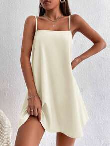 Vestido minifalda camiseta de unicolor minimalista y casual sin espalda - Albaricoque - Ver 5