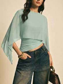 uello chal marrón para mujer, blusas elegantes para mujer, blusas casuales para mujer, apropiada para uso diario, salir, ir y venir en otoño/invierno, blusa de manga de murciélago, blusa marrón café, blusa marrón oscuro - verde menta - Ver 8