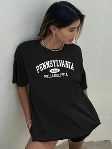 100% Cotton 180g Unisex T-Shirt, New York/Los Angeles Style - Y2K Streetwear Basic Loose Fit T-Shirt - Urban City Top For Couples - Premium Streetwear - 黑色8 - 查看 6