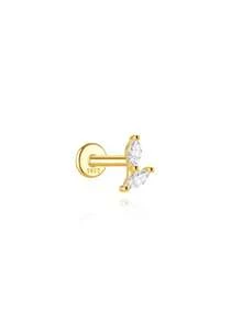 EleRunis 1 chiếc khuyên tai bạc 925 hình bầu dục, mặt phẳng, dành cho sụn tai, khuyên xoắn ốc, trang sức cao cấp, thích hợp đeo hàng ngày, dự tiệc cưới, lễ đính hôn, kỷ niệm, ngày Valentine. - Vàng - Xem 6
