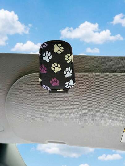 1pc Cute Footprint Car Glasses Holder, Magnetic Faux Leather Glasses Clip For Car Sun Visor, Glasses Hanger, Car Interior Sun Visor Accessories