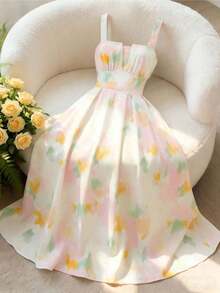 Vestido largo elegante de línea A con tirantes de espagueti y espalda descubierta, de jacquard rosa, apropiado para vacaciones, verano, vuelta al colegio, graduación, San Valentín, Navidad, festivales de música, Día de la Madre, Halloween, Acción - Multicolor 3 - Ver 1