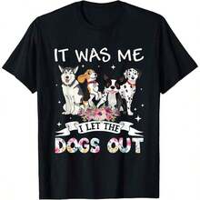 1 Piece "It Was Me, I Walked The Dogs" T-Shirt, Happy Mother's Day For Dog Lovers, Women's T-Shirt, Men's T-Shirt, Gift T-Shirt, Matching Family T-Shirts, Casual Fashion, Unisex Style, Party T-Shirt, Sizes S-5XL, 100% Cotton, Black 180g 100% Cotton, All Designs Are Printed. Unisex. - 黑色 22 - 查看 7