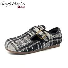 joy&mario 1 Đôi giày bệt Mary Jane màu đen trắng chất liệu vải tweed dành cho nữ, khóa điều chỉnh, giày casual nhẹ, chống trơn trượt, thích hợp cho mang hàng ngày và phong cách đường phố - J&M - màu đen - Xem 8
