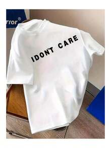 Basic T-Shirt With The Phrase "I Don't Care" Loose And Comfortable - White - View 6