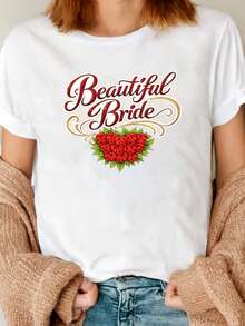 Camiseta Clásica de Mujer con Corazón de Rosa Roja - Camiseta de manga corta y cuello redondo, adecuada para el uso diario y viajes, top casual para primavera y verano, elasticidad media, lavable a máquina, ideal para invitadas de boda o uso cotidiano (no) Bestseller. - Blanco - Ver 6