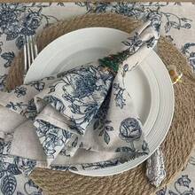 Set Of 6 17X17Inches Cloth Napkins Reusable Christmas Floral Napkin ,Daily Use Machine Washable Dish Cloth Gift For New Year Home Decor - Navy Blue - View 8