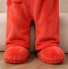 Cartone animato grande bocca divertente coppia in pigiama uomo donna inverno scultura di sabbia spessore abito di casa in peluche di corallo - Rosso - Visualizzare 7