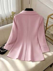Clasi Chaqueta ligera de estilo casual de negocios para mujer, con cuello de solapa, apta para el lugar de trabajo, de unicolor, para primavera/otoño - Rosa - Ver 2