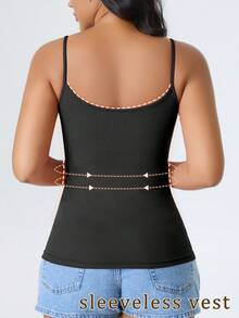 CELILIN Camiseta de tirantes 2 en 1 para mujer, vestido interior versátil, camiseta interior ajustada y transpirable para ir al trabajo y citas - Negro - Ver 3