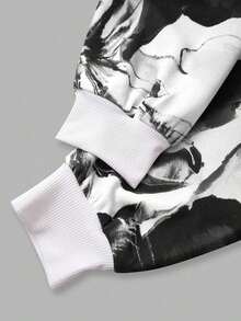 Chaqueta con cremallera con estampado floral casual para mujer - Blanco y Negro - Ver 7