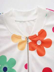 Chaqueta con cremallera con estampado floral casual para mujer - Multicolor 8 - Ver 6